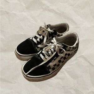 black and white checkered vans old skool platform sneakers size 7